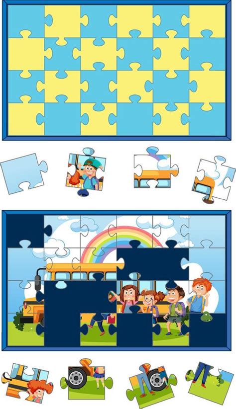 School kids photo jigsaw puzzle game 12723269 Vector Art at Vecteezy