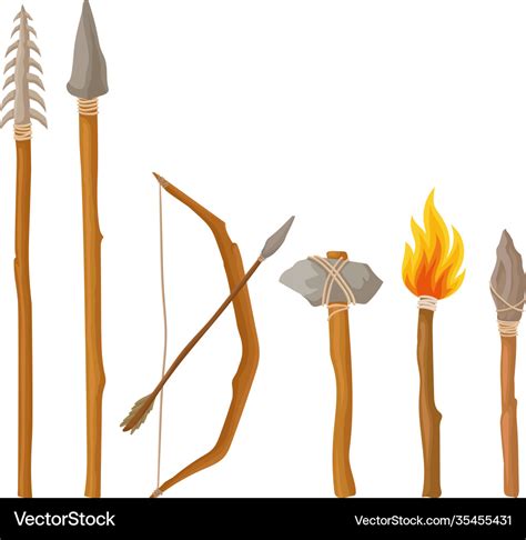 Stone age hunting weapons with stick and spear Vector Image