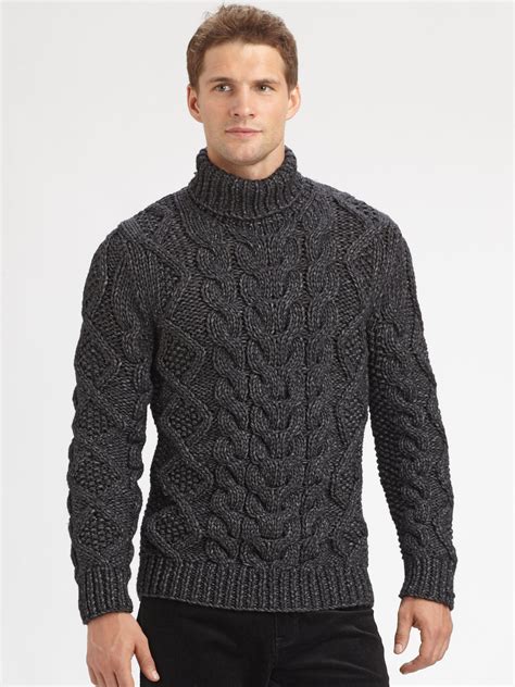 Lyst Michael Kors Cable Turtleneck In Gray For Men