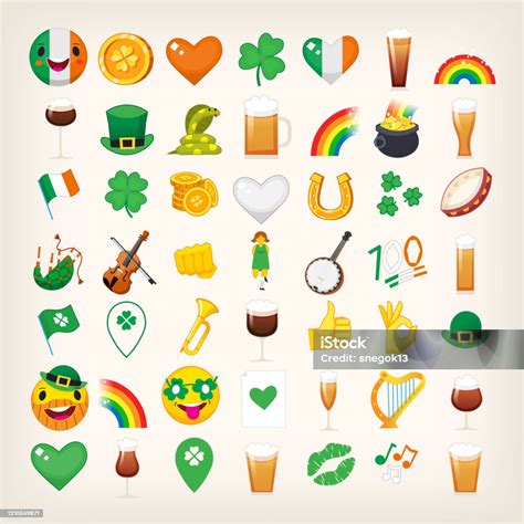 Set Of Emoticons For Saint Patricks Day Holiday Vector Icons Stock