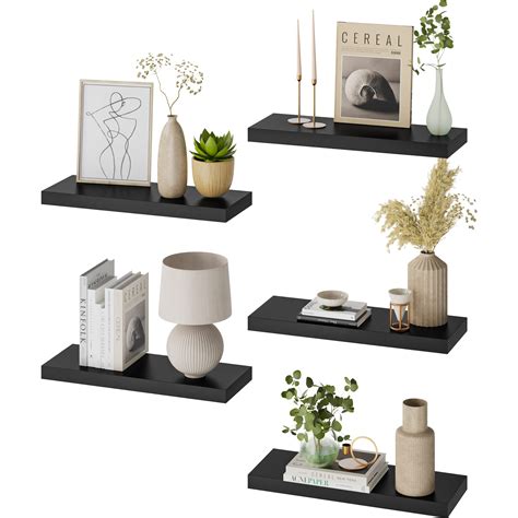 Buy Wopitues Black Floating Shelves For Wall 5 Sets Black Wall Shelves