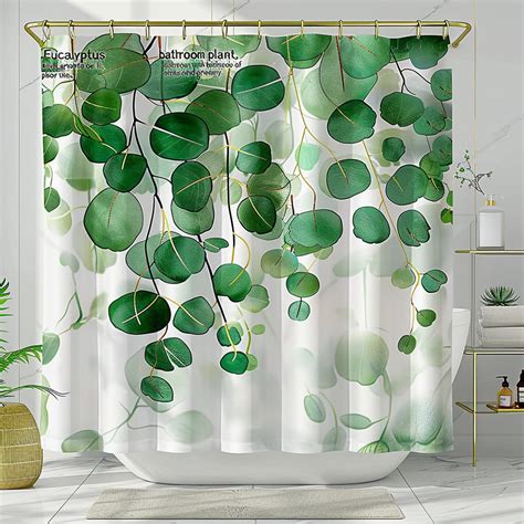 Nature Inspired Eucalyptus Shower Curtain With Watercolor Leaves