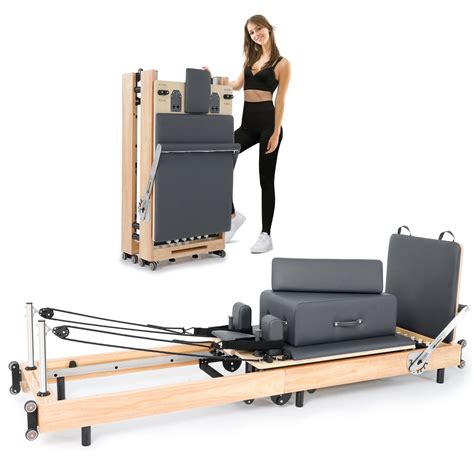 Slsy Oak Wood Foldable Pilates Reformer Machine, Home Pilates Equipment