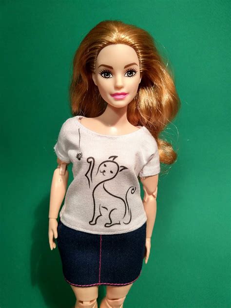 Doll T Shirt Curvy Barbie Clothes Printed Top Made To Move Etsy