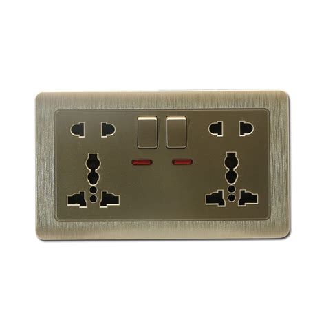 Twin 5 Pin Mf Power Socket With Neon Golden Color Plate Switched Socket C20 058 Two Gang