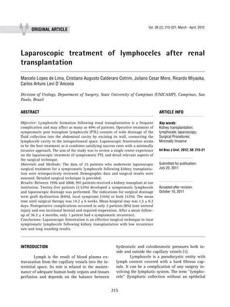 (PDF) Laparoscopic treatment of lymphoceles after renal transplantation