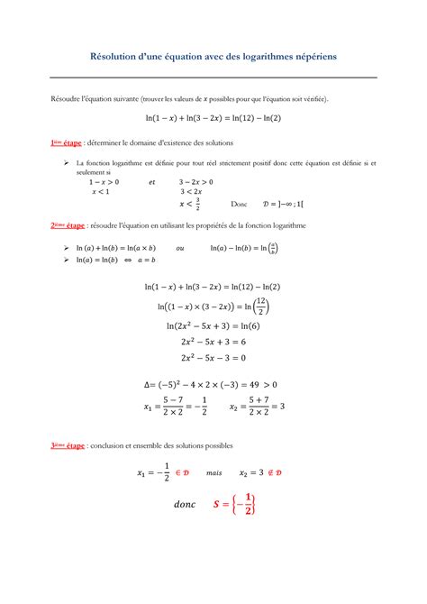 Fiche Methode Quation Avec Ln R Solution Dune Quation Avec Des