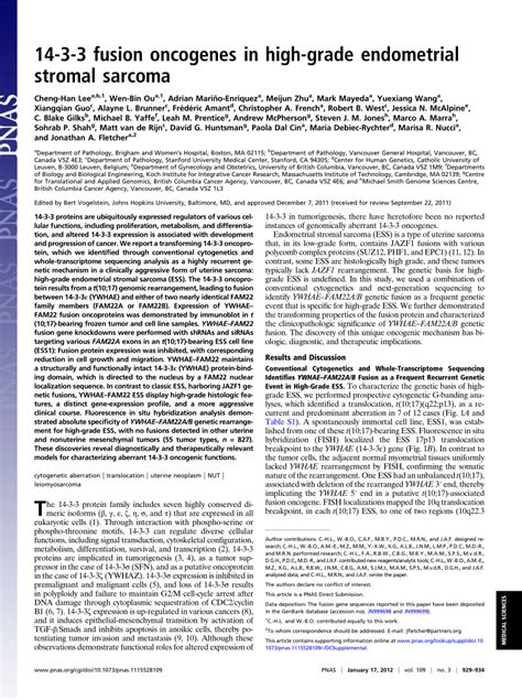 Pdf 14 3 3 Fusion Oncogenes In High Grade Endometrial Stromal Sarcoma