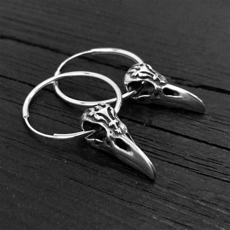 Ornate Victorian Raven Skull Hoop Earrings In Solid Sterling Etsy