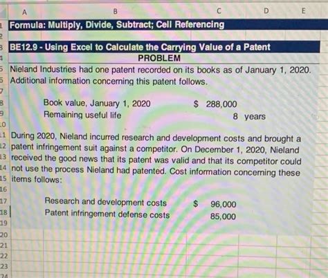 Solved A B D E Formula Multiply Divide Subtract Cell