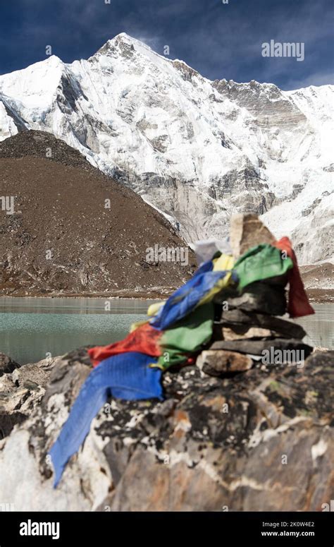 Mount Cho Oyu And Stone Pyramid With Prayer Flags Way To Cho Oyu Base