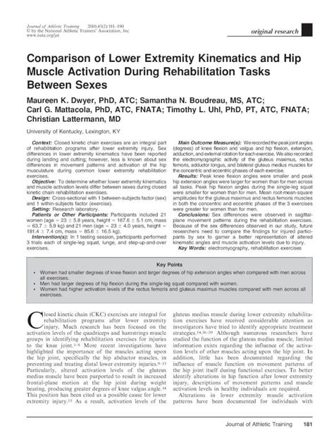 Pdf Comparison Of Lower Extremity Kinematics And Hip Muscle Dokumen