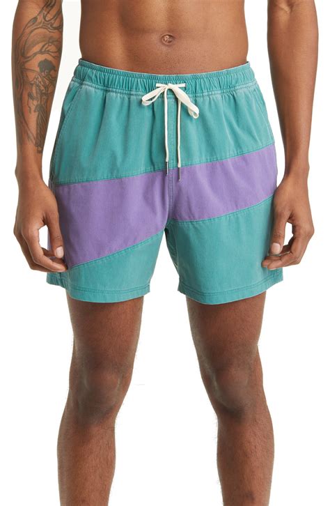 Fair Harbor Bungalow Swim Trunks Purple Colorblock Editorialist