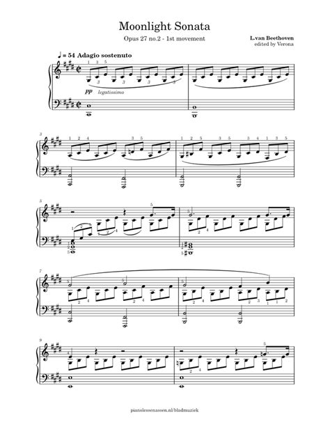 Opus 27 No2 Moonlight Sonata 1st Movement Wider Layout With Fingering