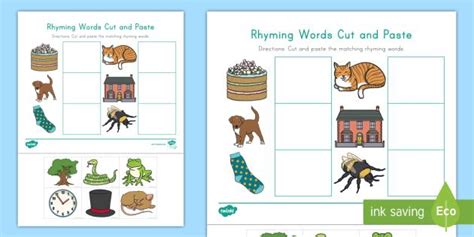 Free Printable Rhyming Cut And Paste Worksheets 6 Letter Worksheets