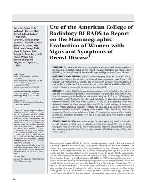 Pdf Use Of The American College Of Radiology Bi Rads To Report On The