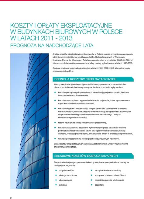 KOSZTY I OPŁATY EKSPLOATACYJNE W BUDYNKACH BIUROWYCH W POLSCE PDF