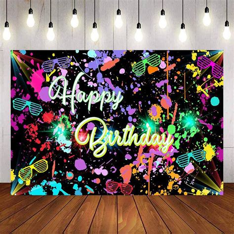 Mocsicka Lets Glow Party Flash Splash Paint Happy Birthday Backdrop