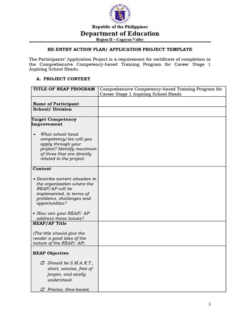 Re Entry Action Plan Template 1 Pdf