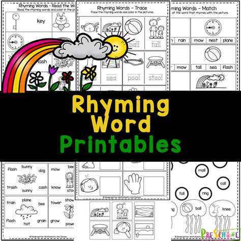 FREE Printable Rhyming Words Worksheets for Kindergartners