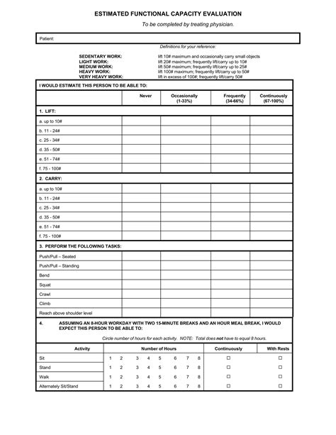 Functional Capacity Evaluation Pdf Form Formspal