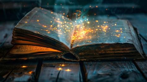 Old Black Magic Book With Lights On Pages Premium Ai Generated Image