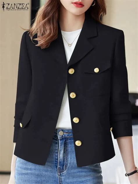 Women Elegant Lapel Neck Long Sleeve Blazer Suits Thin Coats 2024 Zanzea Fashion Ol Work Jackets