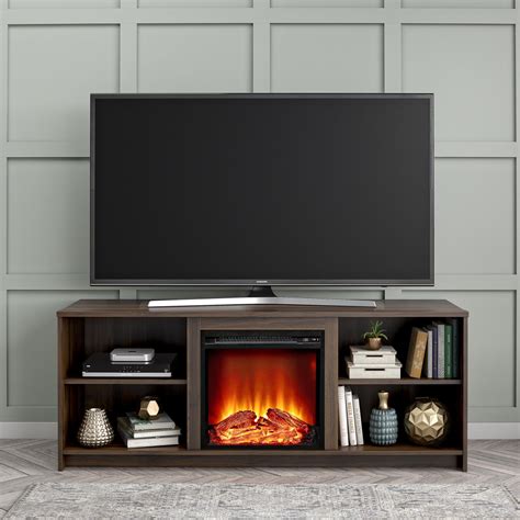 Mainstays Fireplace TV Stand For TVs Up To 65 Walnut Walmart