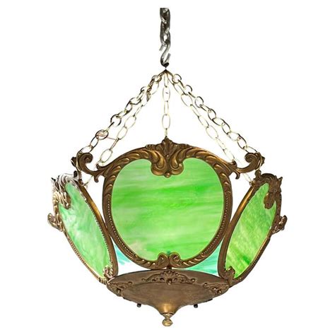 Green Slag Glass Iron Chandelier For Sale At 1stdibs Slag Glass