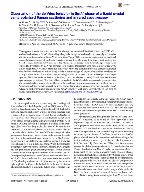 Pdf Observation Of The De Vries Behavior In Sma Phase Of A Liquid