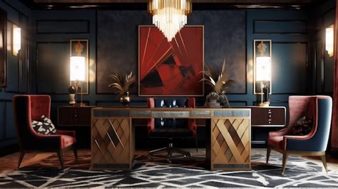 Premium Ai Image Generative Ai Glamorous Art Deco Home Office