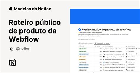 Modelo Roteiro público de produto da Webflow 2024 Marketplace do Notion