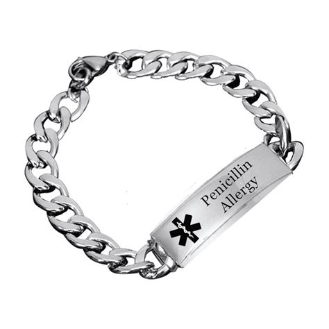 Custom Medical Alert Penicillin Allergy Awareness Bracelet Stainless Steel Wrist Cuban Chain For