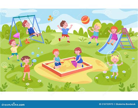 Happy Children Play in the Park. Vector Illustration in Cartoon Style. Stock Vector ...