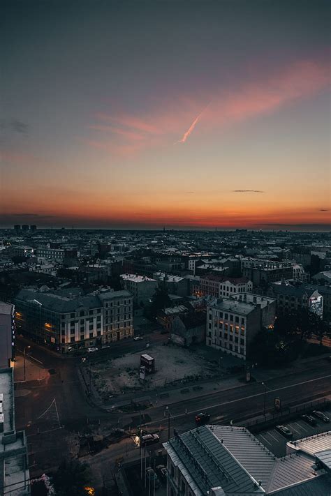 Cities Sunset Architecture Twilight City Building View From Above