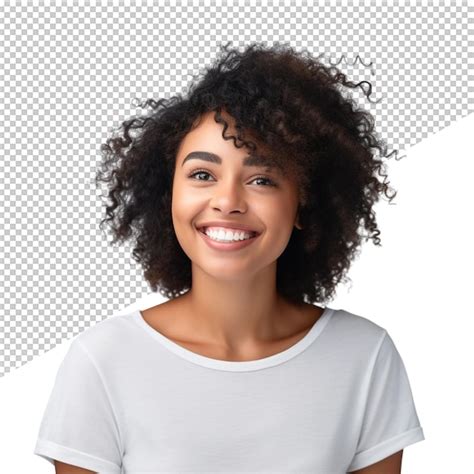 Premium PSD A Woman With Curly Hair Smiles For The Camera