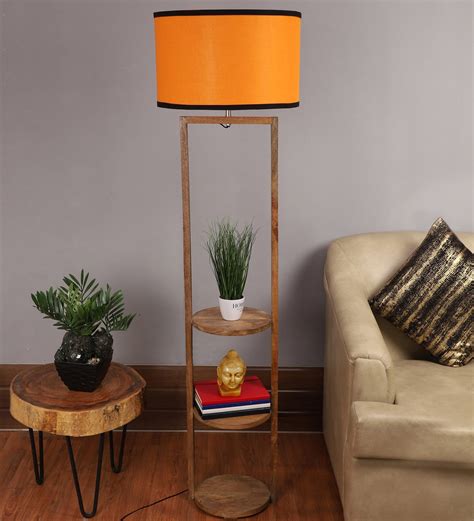 Buy Kwan Orange Fabric Shade Floor Lamp With Natural Base By Sapphire