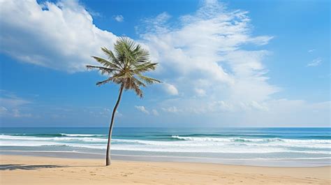 Premium Ai Image Palm Tree On Tropical Beach With Blue Sky And White