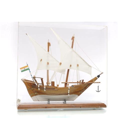 Brown Antique Kerala Uru Boat In Acrylic Box Traditional Trading Vessel