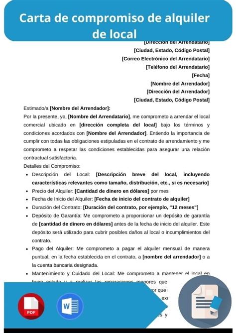 Carta De Compromiso De Alquiler De Local Word PDF