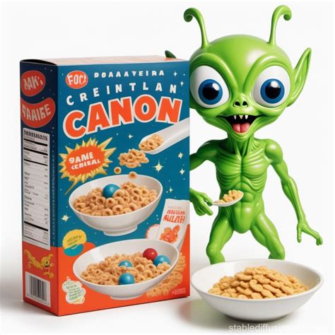 Child Eating Cereal Next To Cereal Box Featuring A Silly Retro Monster