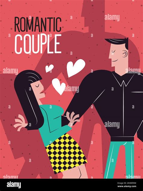 Romantic Couple Cartoons With Hearts Design Relationship Love And Romance Theme Vector