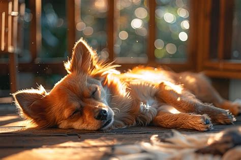 Premium Photo A Dog Sleeping On A Porch With The Sun Shining On His Face