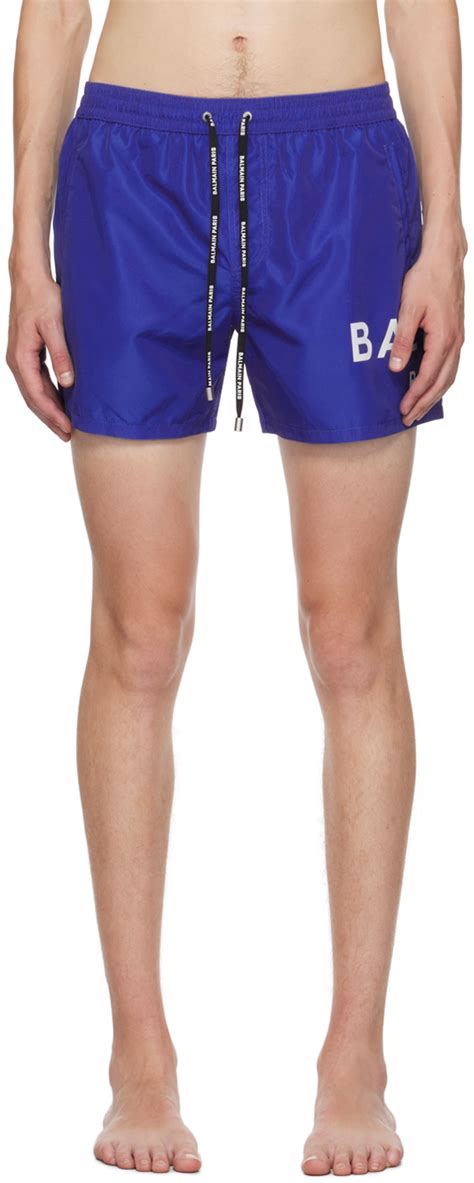 Blue Printed Swim Shorts By Balmain On Sale