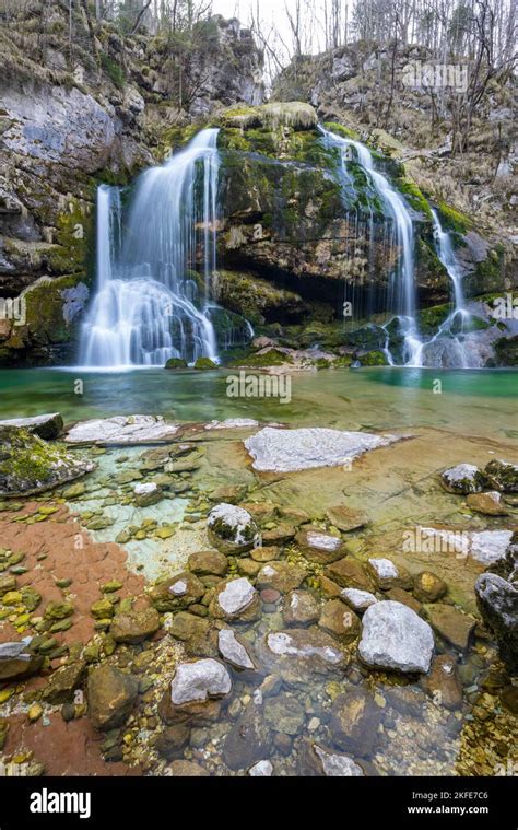 Waterfall Virje Slap Virje Triglavski National Park Slovenia Stock