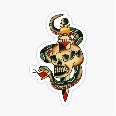 Snake Skull And Dagger American Traditional Tattoo Sticker For Sale