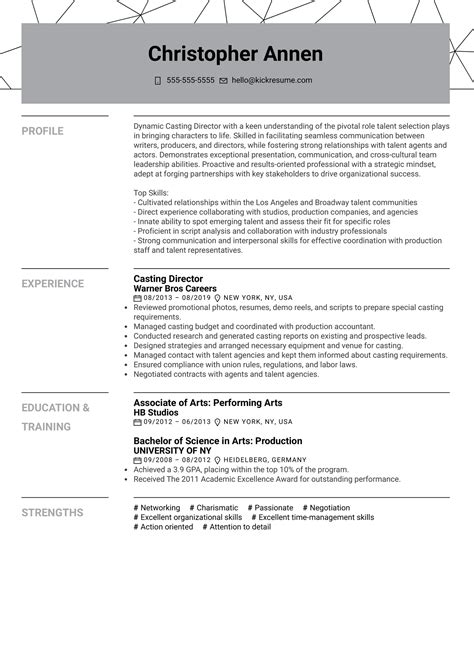 Casting Director Resume Sample | Kickresume