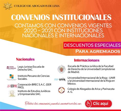 CONVENIOS 2018 2019 2020 2021 Ilustre Colegio De Abogados De Lima