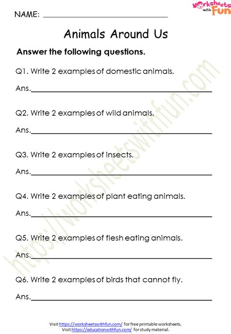 Environmental Science Class 1 Animals Around Us Worksheet 3 Wwf