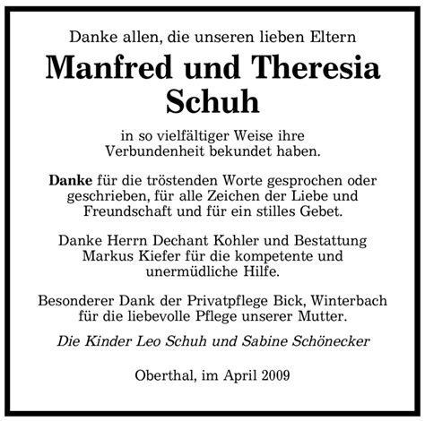 Traueranzeigen Von Manfred Und Theresia Schuh Saarbruecker Zeitung